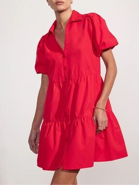 Brochu Walker Red Puff-Sleeve Tiered Mini Dress